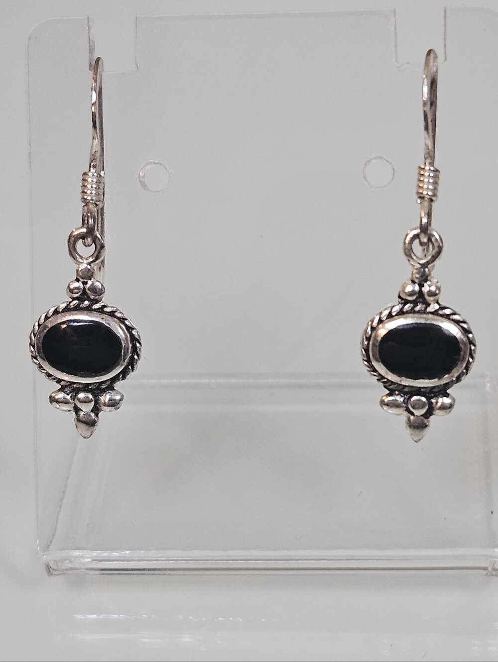 Black Onyx 925 Rope Detail Sterling Silver Small  Dainty Dangle Earrings